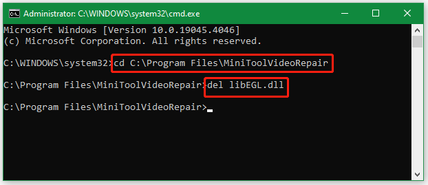 delete a DLL file using CMD