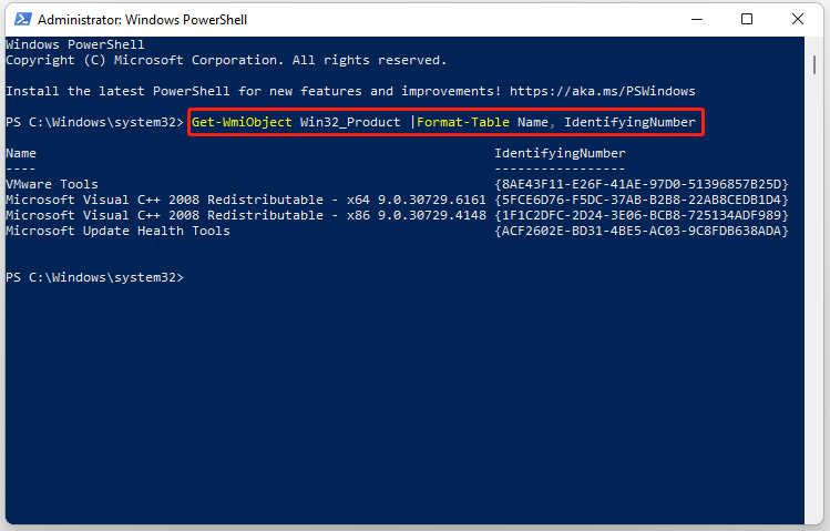 find GUID in Windows 11 using Windows PowerShell