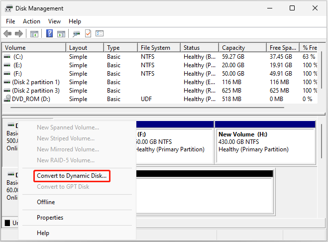 select Convert to Dynamic Disk