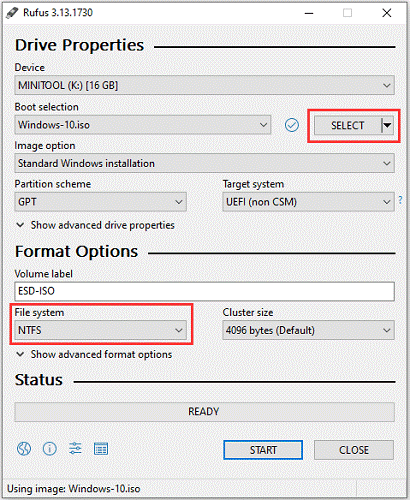 create Windows bootable USB using Rufus