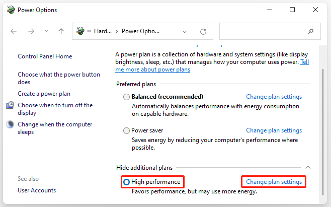 select High performance for Power Options