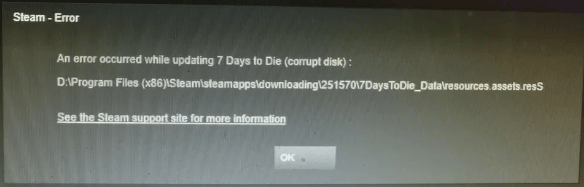 Steam corrupt disk error