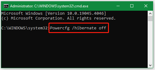 disable hibernation using CMD