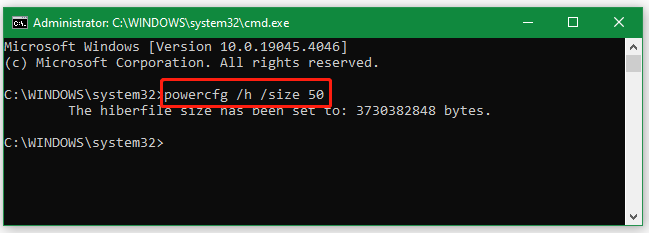 reduce hibernation file size using cmd