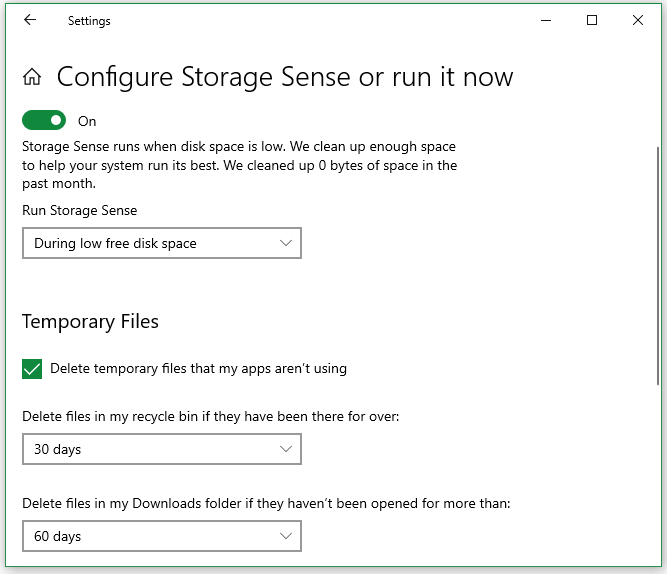 configure Storage Sense or run it now