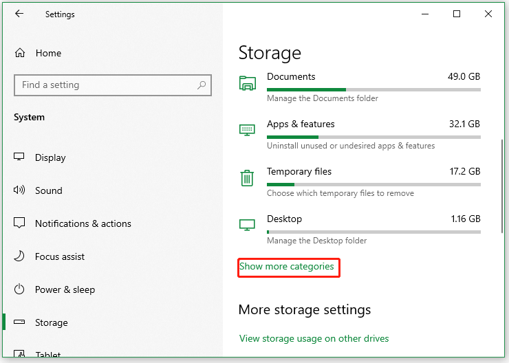 click show more categories under Storage