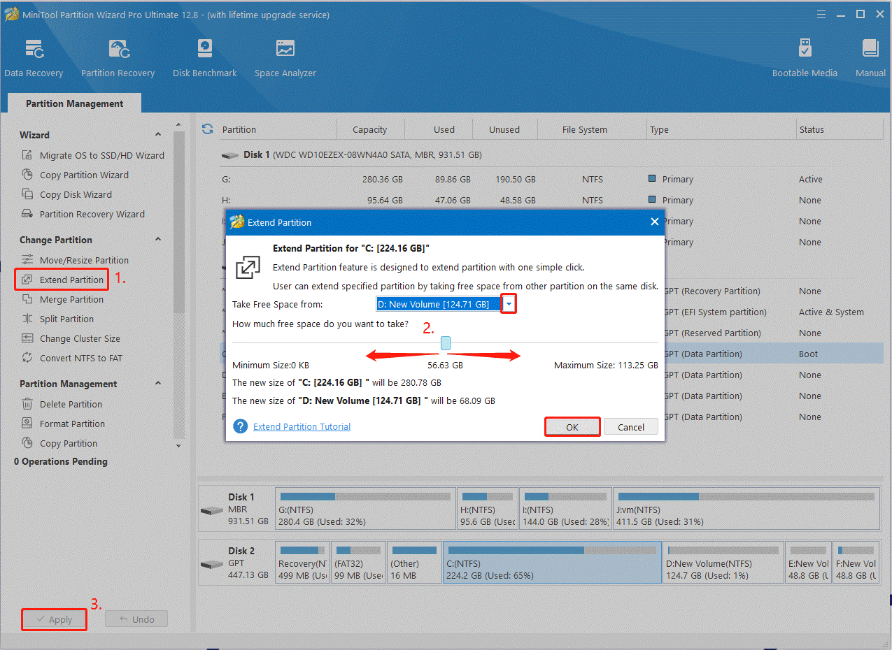 extend the C drive using MiniTool