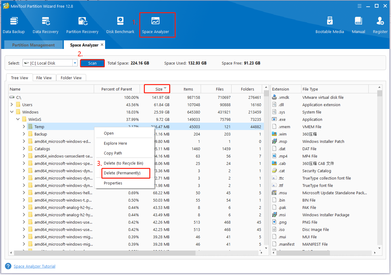 analyze disk space using MiniTool