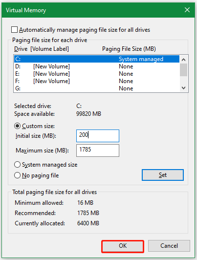 adjust virtual memory size