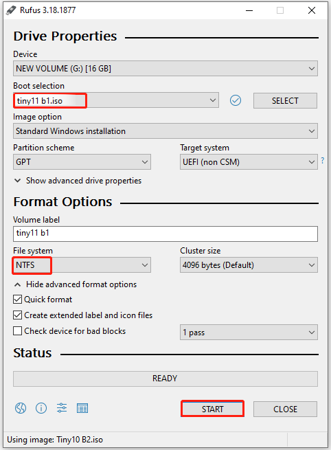 tiny 11 b1 iso on rufus