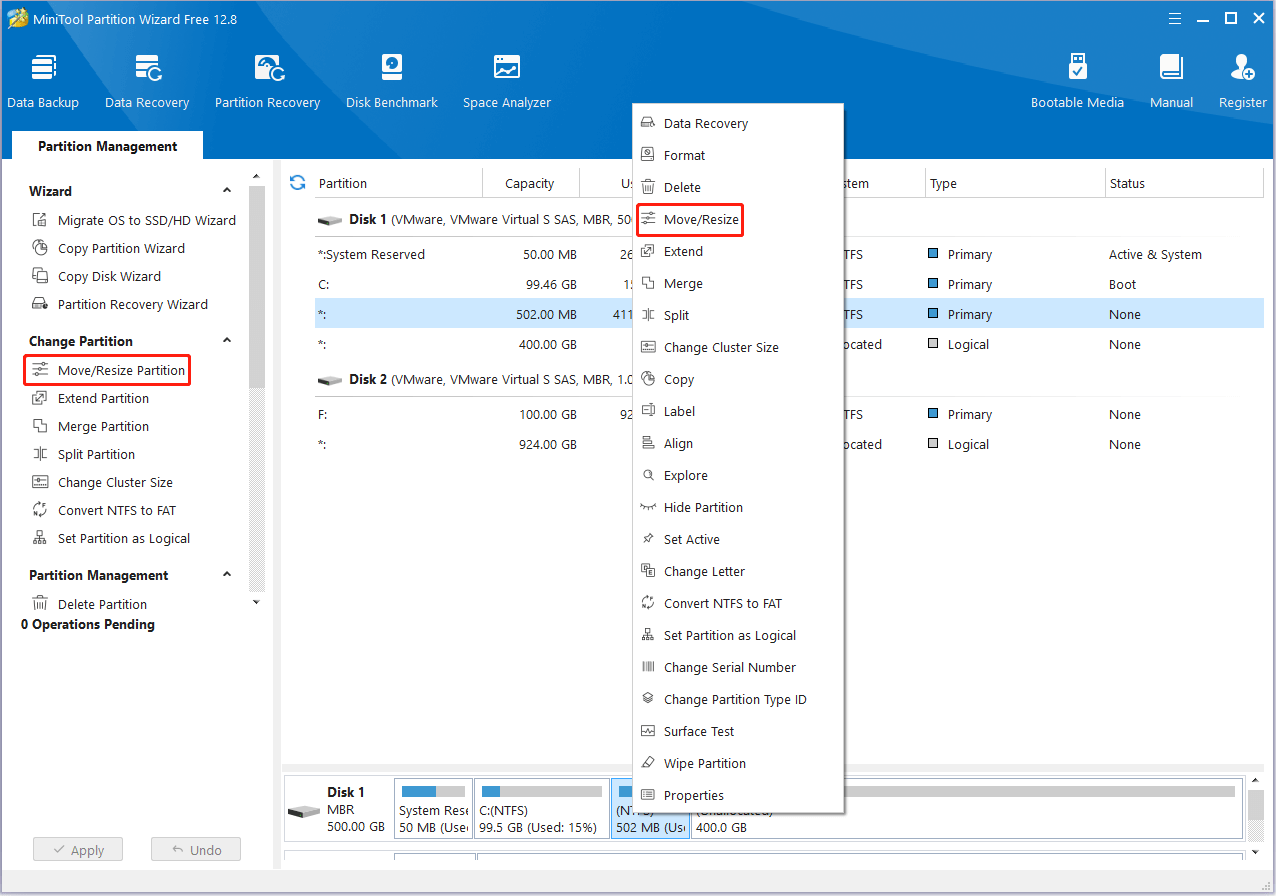 select Move or Resize Partition