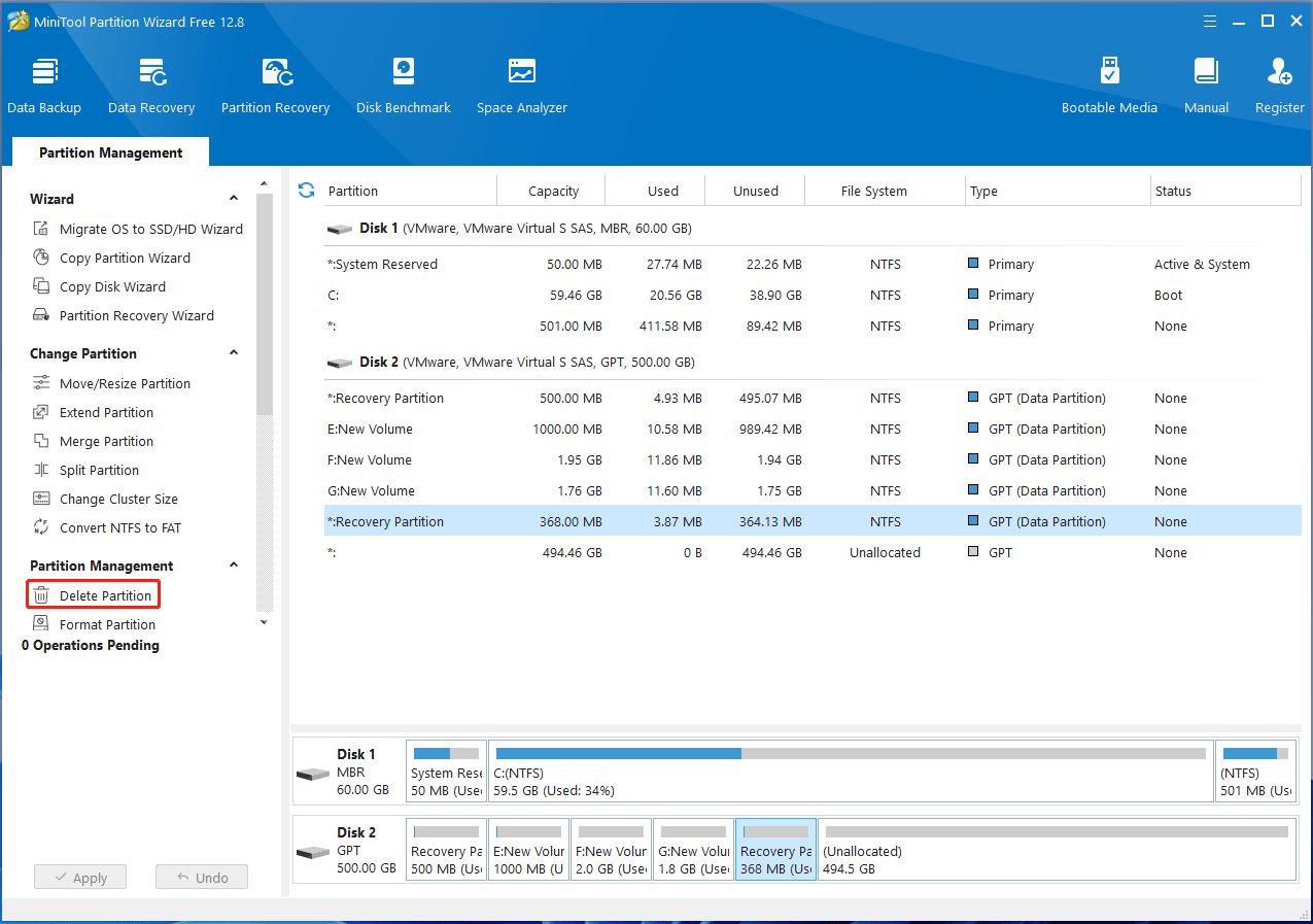select Delete Partition on MiniTool