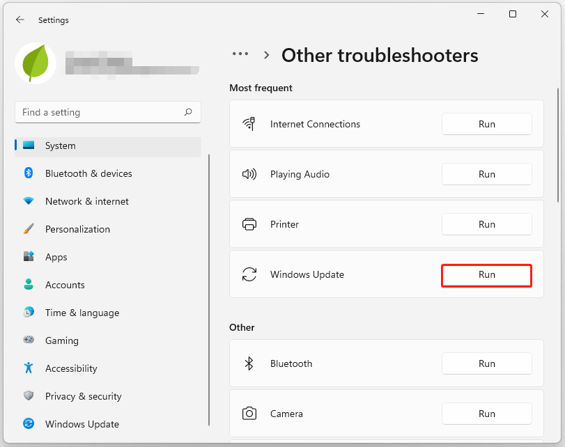 Run Windows Update Troubleshooter