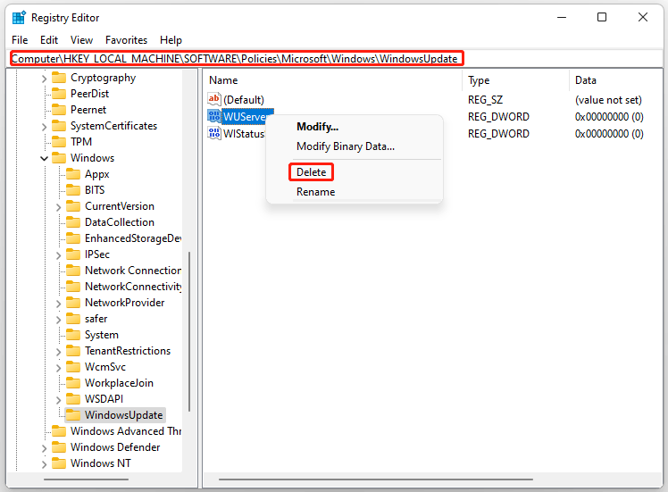 modify Registry Editor