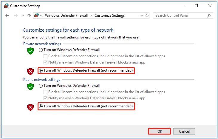 disable Windows Firewall