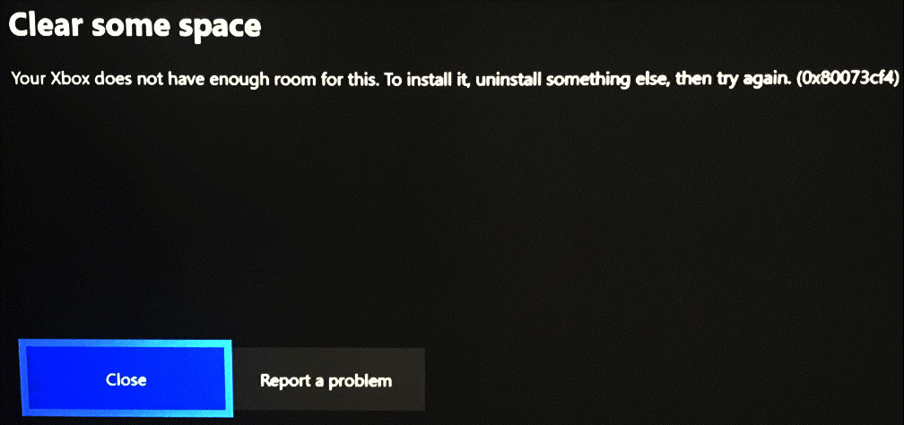 Xbox One error code 0x80073cf4