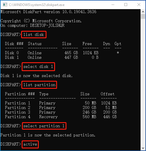 set the partition as active