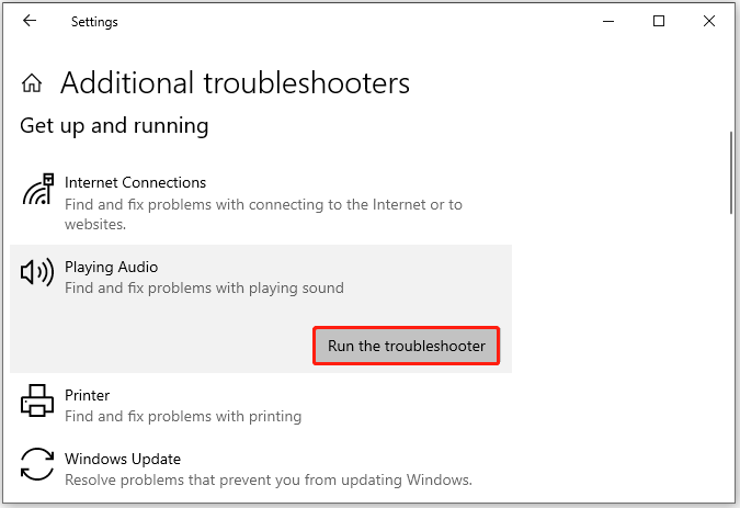 run Windows Audio troubleshooter