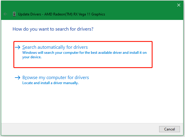 select Search automatically for drivers