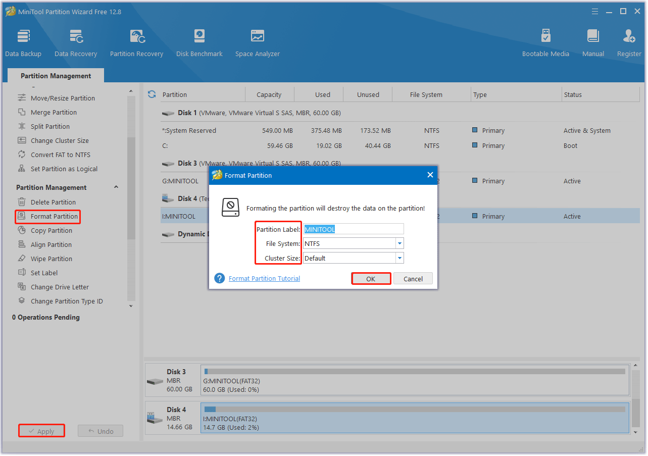 format your hard drive using MiniTool Partition Wizard