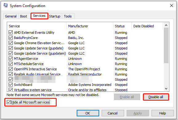 make changes under Services tab