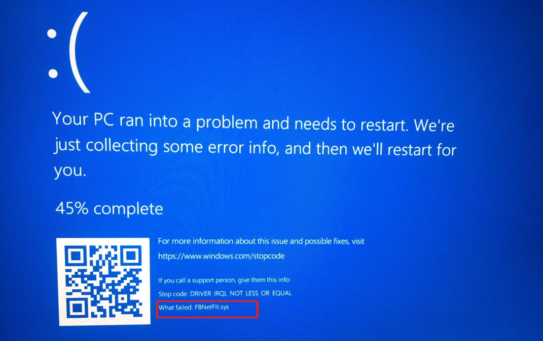 FBNetFlt.sys blue screen