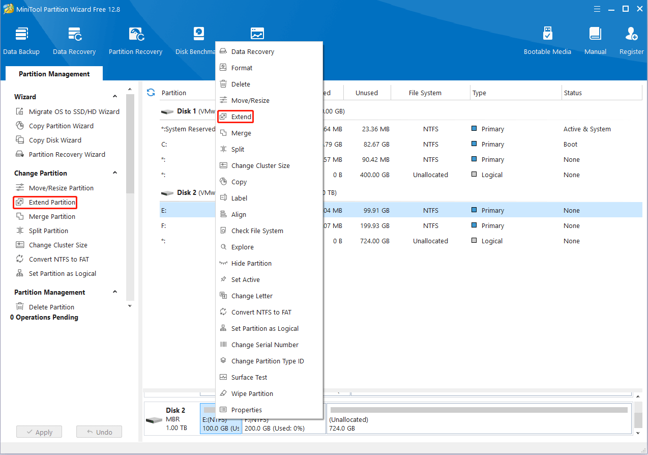 select Extend Partition