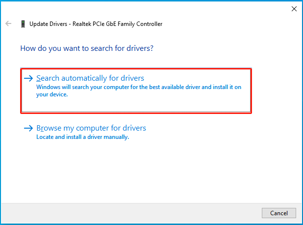 select Search automatically for drivers