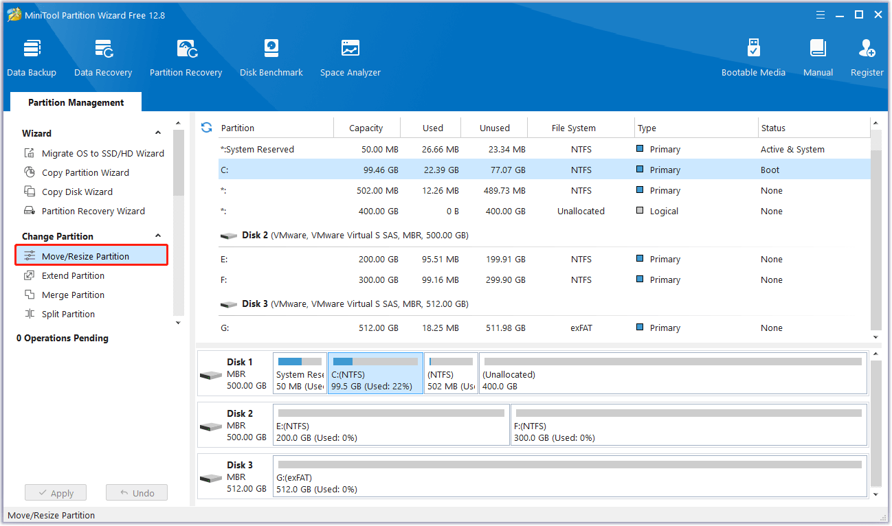 click Move/Resize Partition