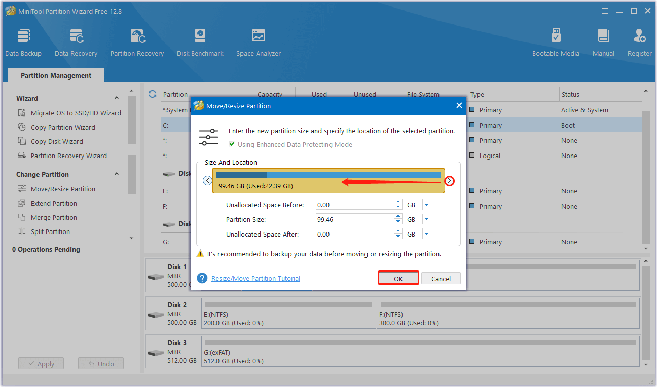 use the Move/Resize Partition feature