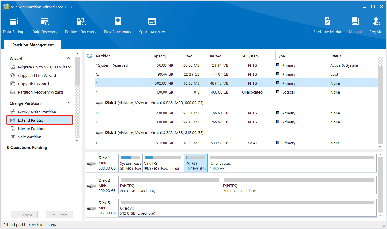 select Extend Partition