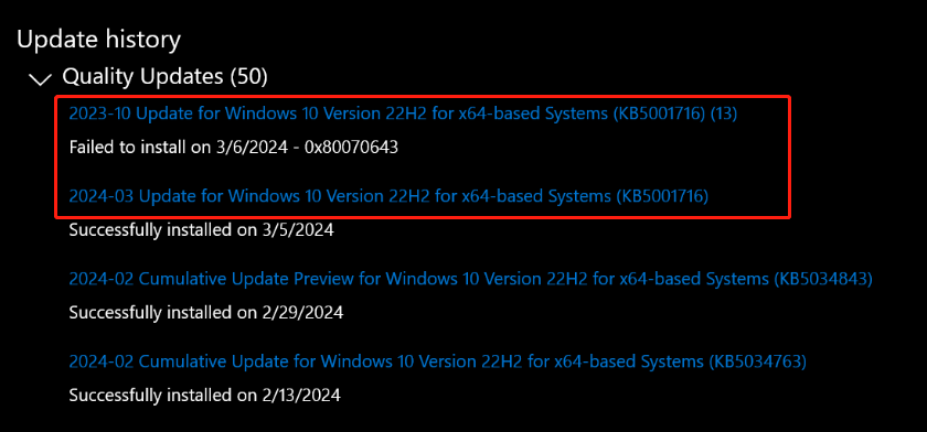 Windows 10 KB5001716 fails with 0x80070643