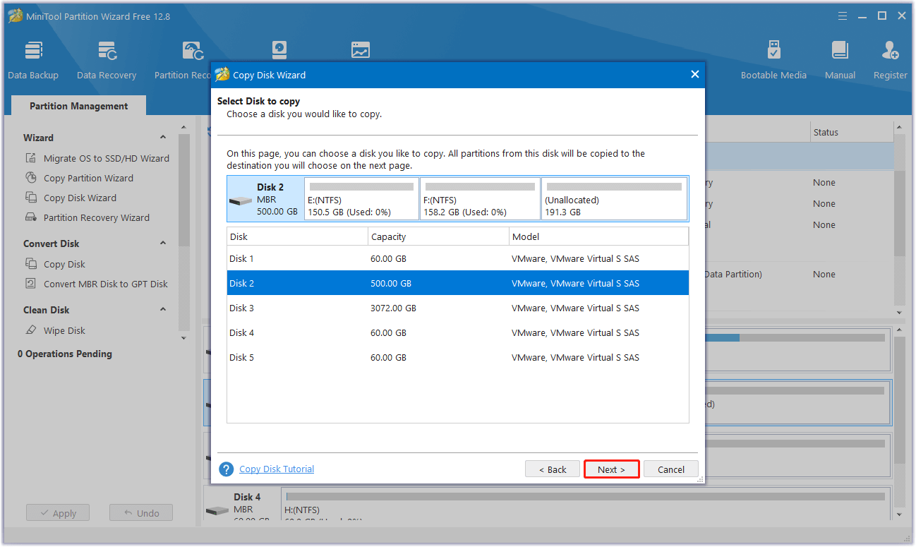 select the original disk and click Next