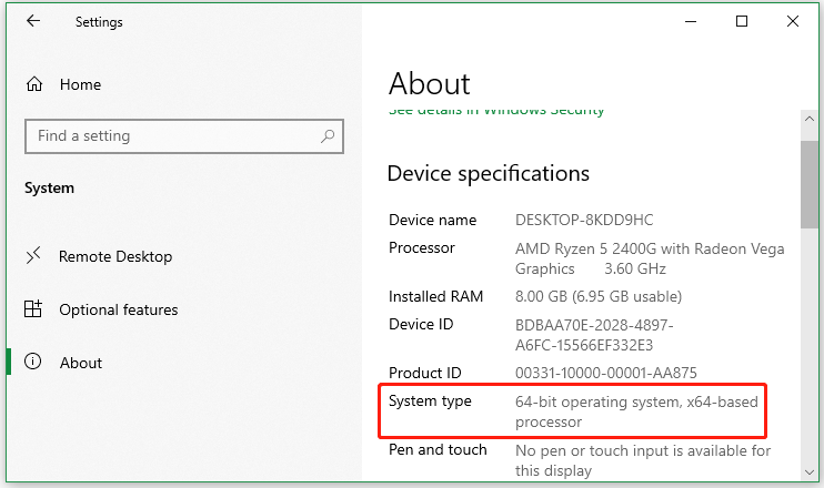 check system type on Windows 10