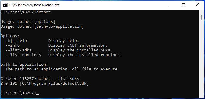 check installed NET SDK using CMD