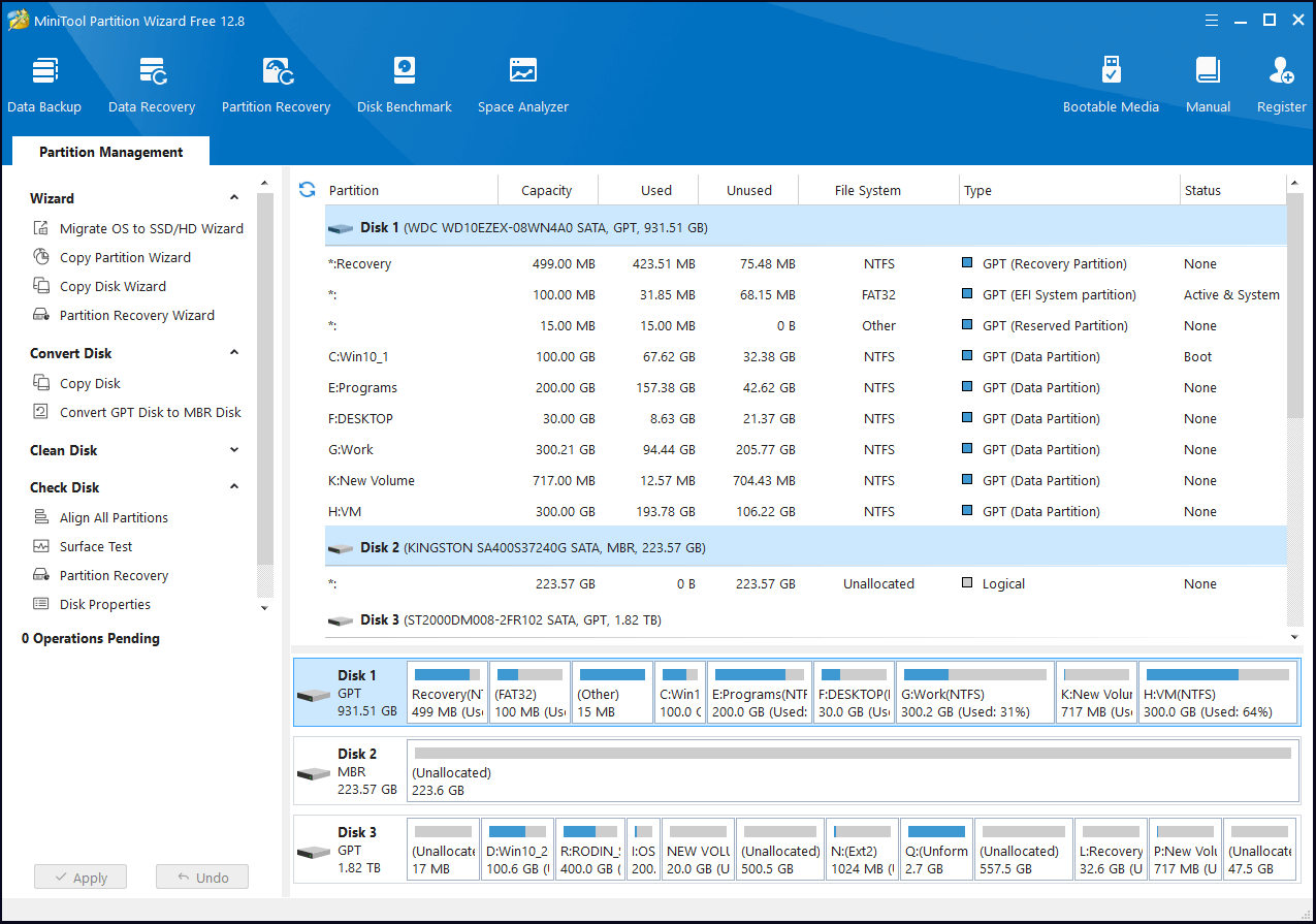 main interface of MiniTool Partition Wizard Portable
