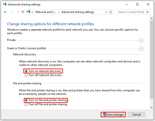 check if printer sharing is enabled