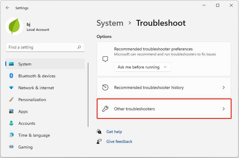 choose Other troubleshooters