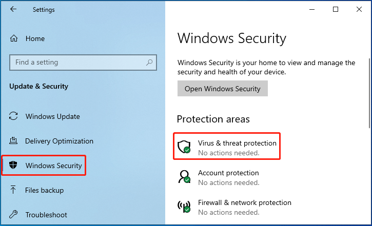 click Virus and threat protection