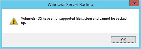 Windows Server volumes(s) OS has an unsupported file system