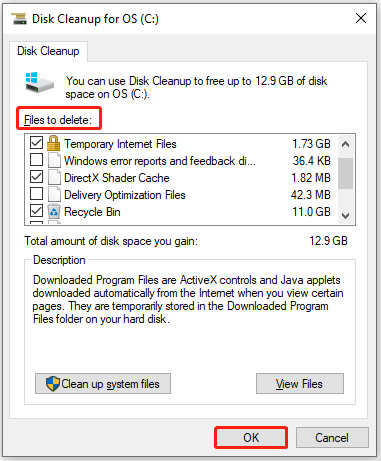 choose files to delete and click OK