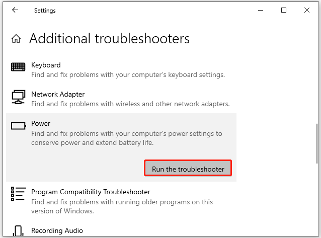 run Windows Power troubleshooter