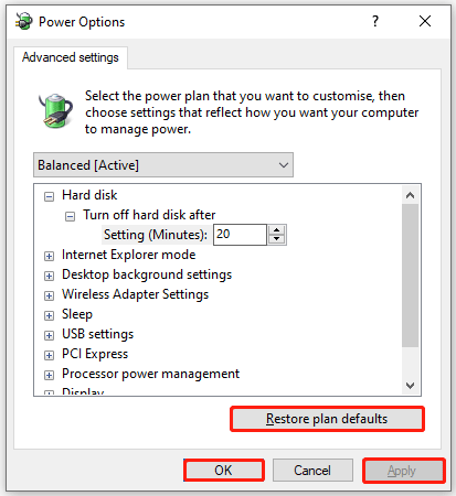 Restore plan defaults