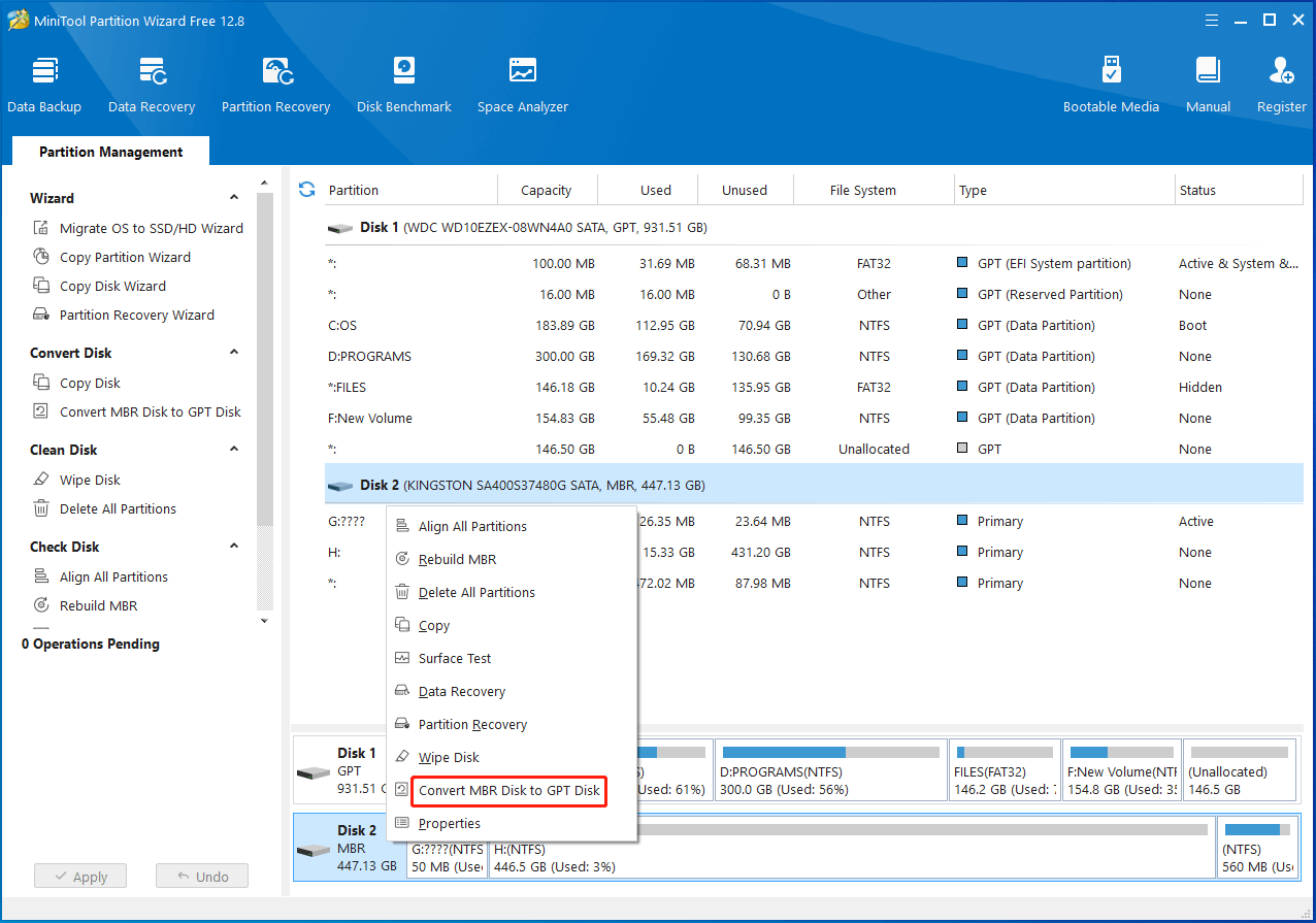 choose Convert MBR Disk to GPT Disk