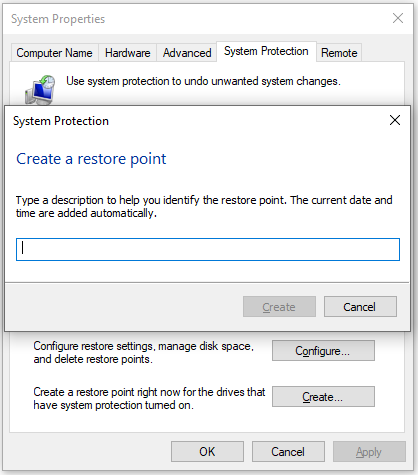 create a system restore point manually