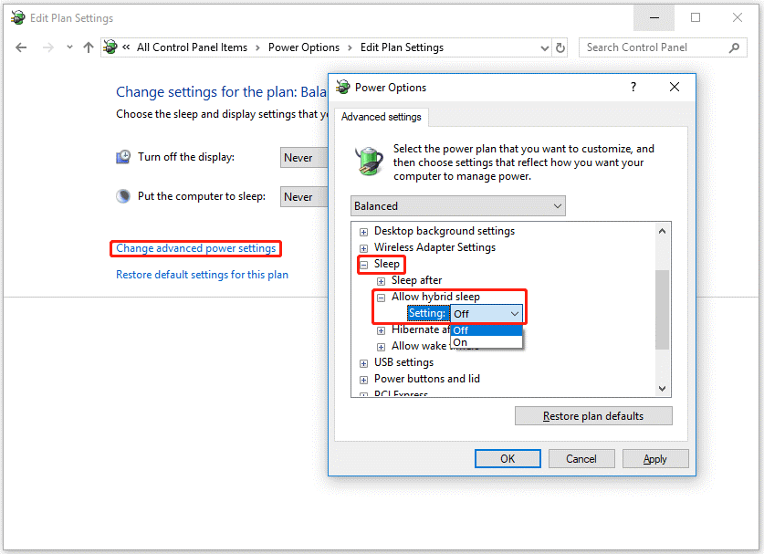 click Change advanced power settings