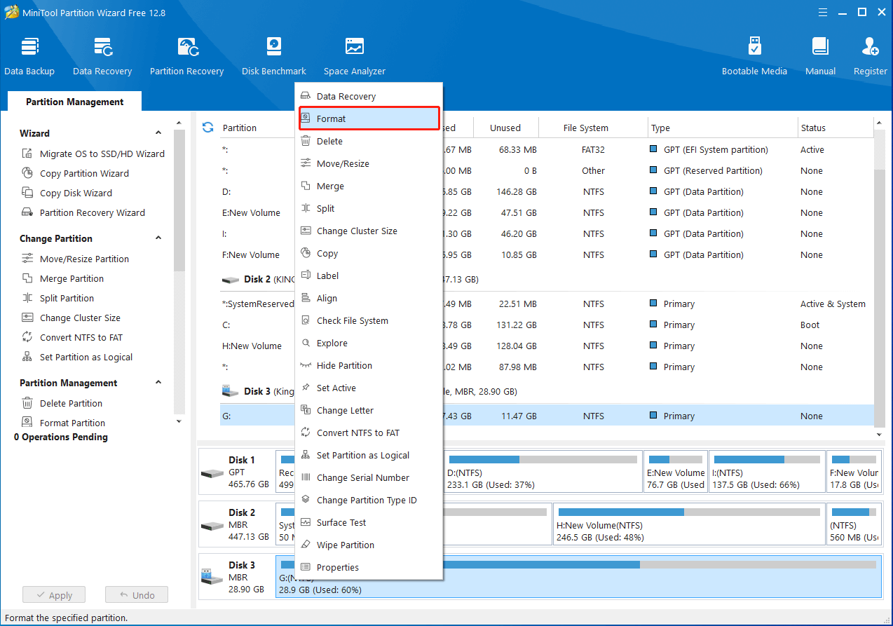 use MiniTool Partition Wizard to format USB