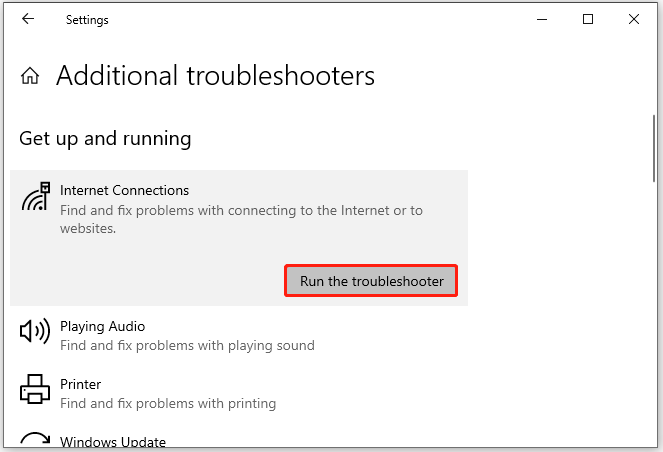 run the Internet Connections troubleshooter