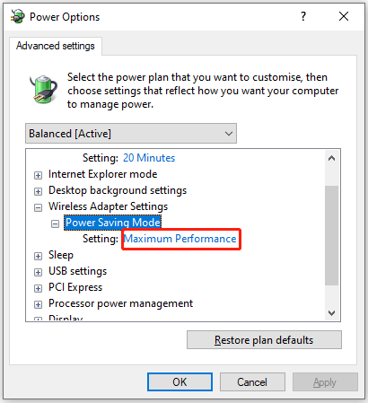 set Network card to the Maximum performance mode