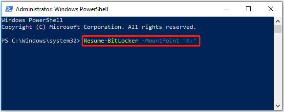 resume BitLocker via PowerShell